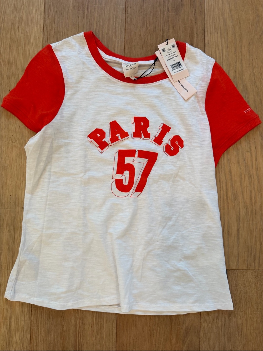 cinq a sept White Tee with Red 'Paris 57' Graphic
